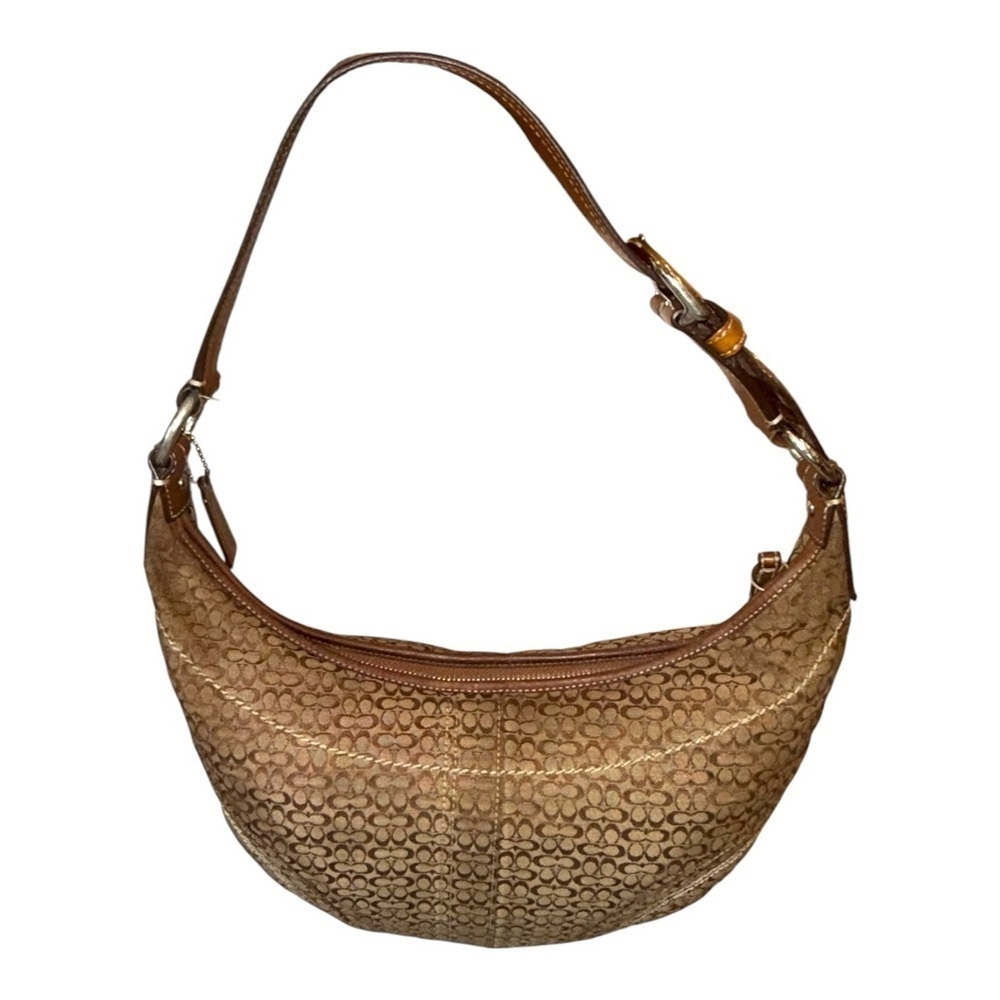 Y2K ▶️ COACH ◀️ Classic Buckle Strap Monogram Jacquard Canvas Hobo Bag Crescent - Picture 5 of 14